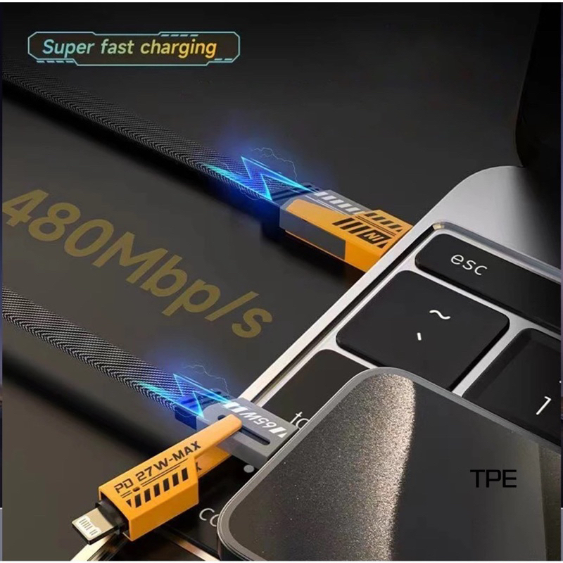 Dây Cáp sạc nhanh 4 IN 1 bền dẻo chống đứt gồm 4 cổng sạc 2 đầu USB Type c và 2 đầu ra Type C LN