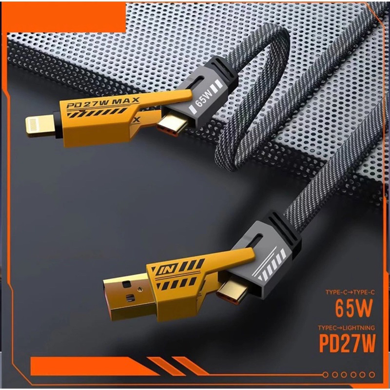 Dây Cáp sạc nhanh 4 IN 1 bền dẻo chống đứt gồm 4 cổng sạc 2 đầu USB Type c và 2 đầu ra Type C LN