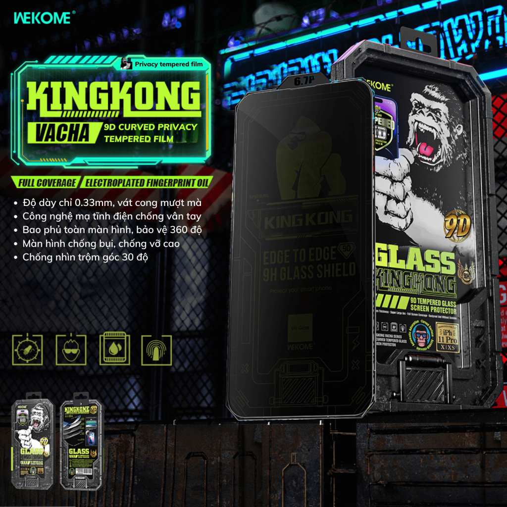 Kính cường lực Kingkong phiên bản cải tiến trong WTP 066 - chống trộm WTP 067 IPhone 11 đến 17Promax