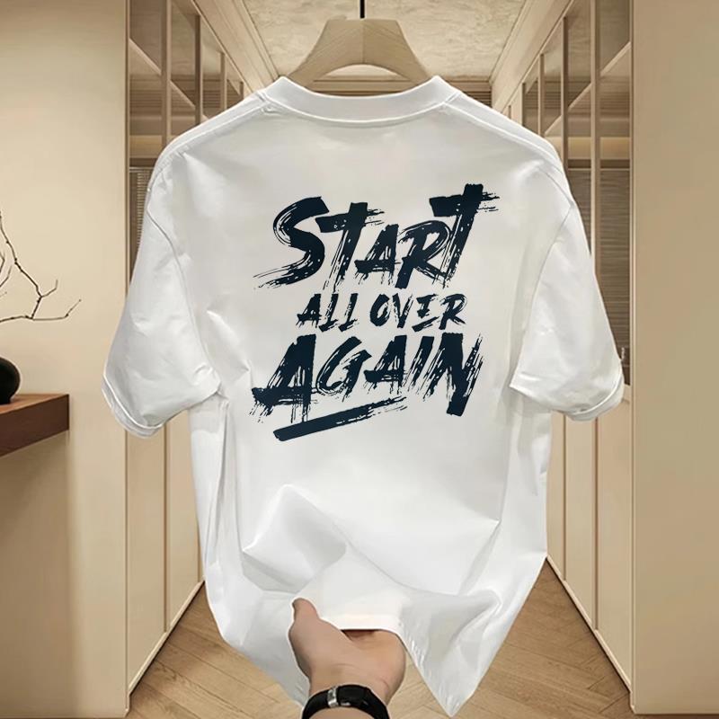 Áo thun nam tay lỡ HappyFamily tay ngắn START ALL OVER AGAIN Chất vải cotton 100 cao cấp