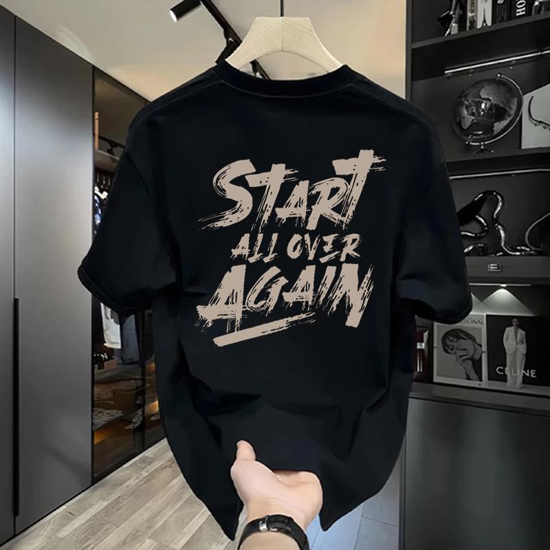 Áo thun nam tay lỡ HappyFamily tay ngắn START ALL OVER AGAIN Chất vải cotton 100 cao cấp