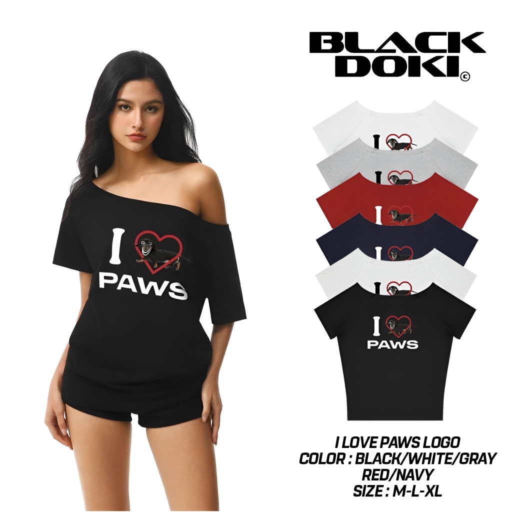 BLACKDOKI Áo thun trễ vai ILOVEBAWS basic tay ngắn lệch vai cotton 250gsm nữ womanwear