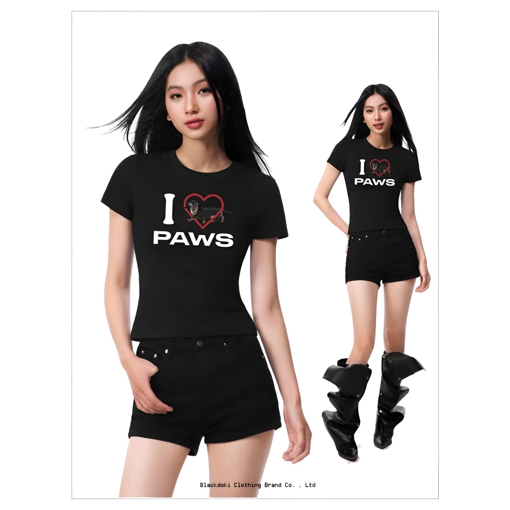 BLACKDOKI Áo thun trễ vai ILOVEBAWS basic tay ngắn lệch vai cotton 250gsm nữ womanwear