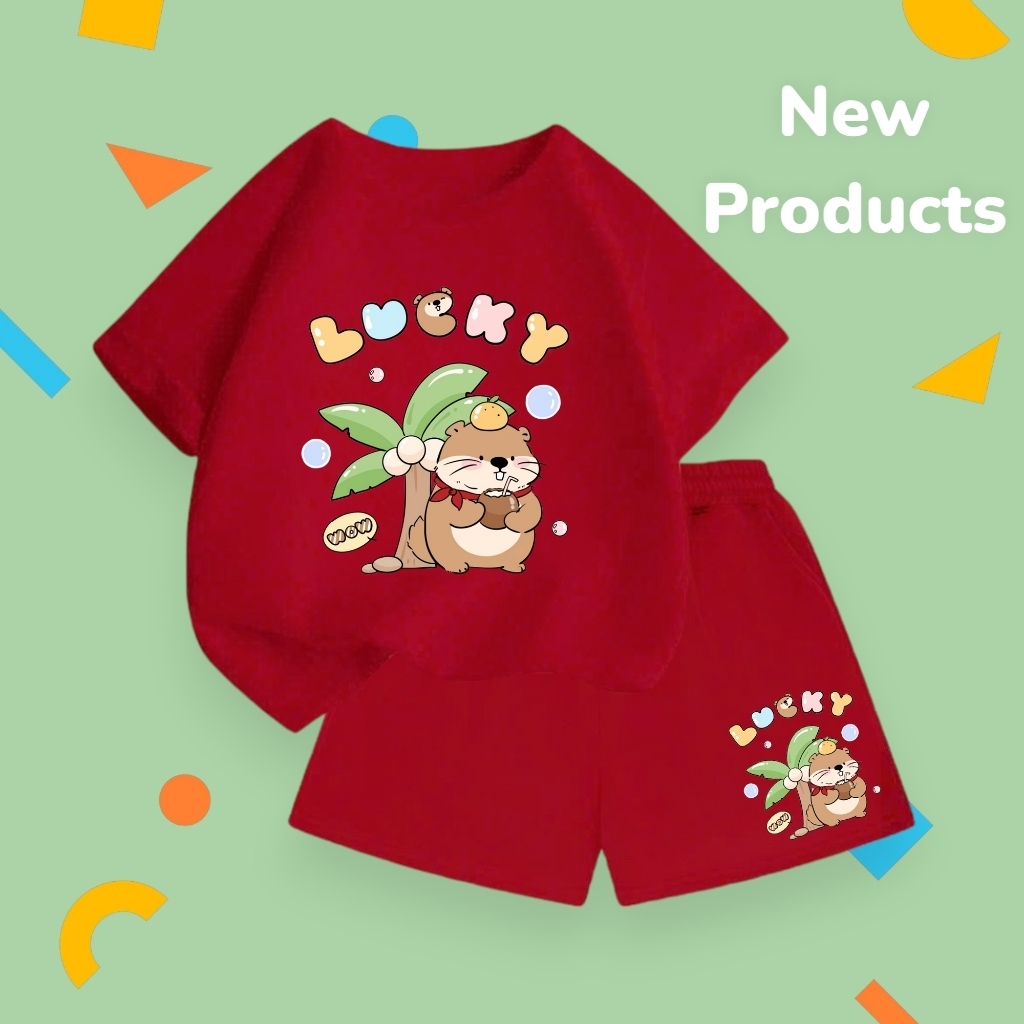 Bộ đồ hè cho bé – Rái cá uống dừa Lucky ngộ nghĩnh, chất cotton mềm mát, mặc cực dễ chịu (M 202)