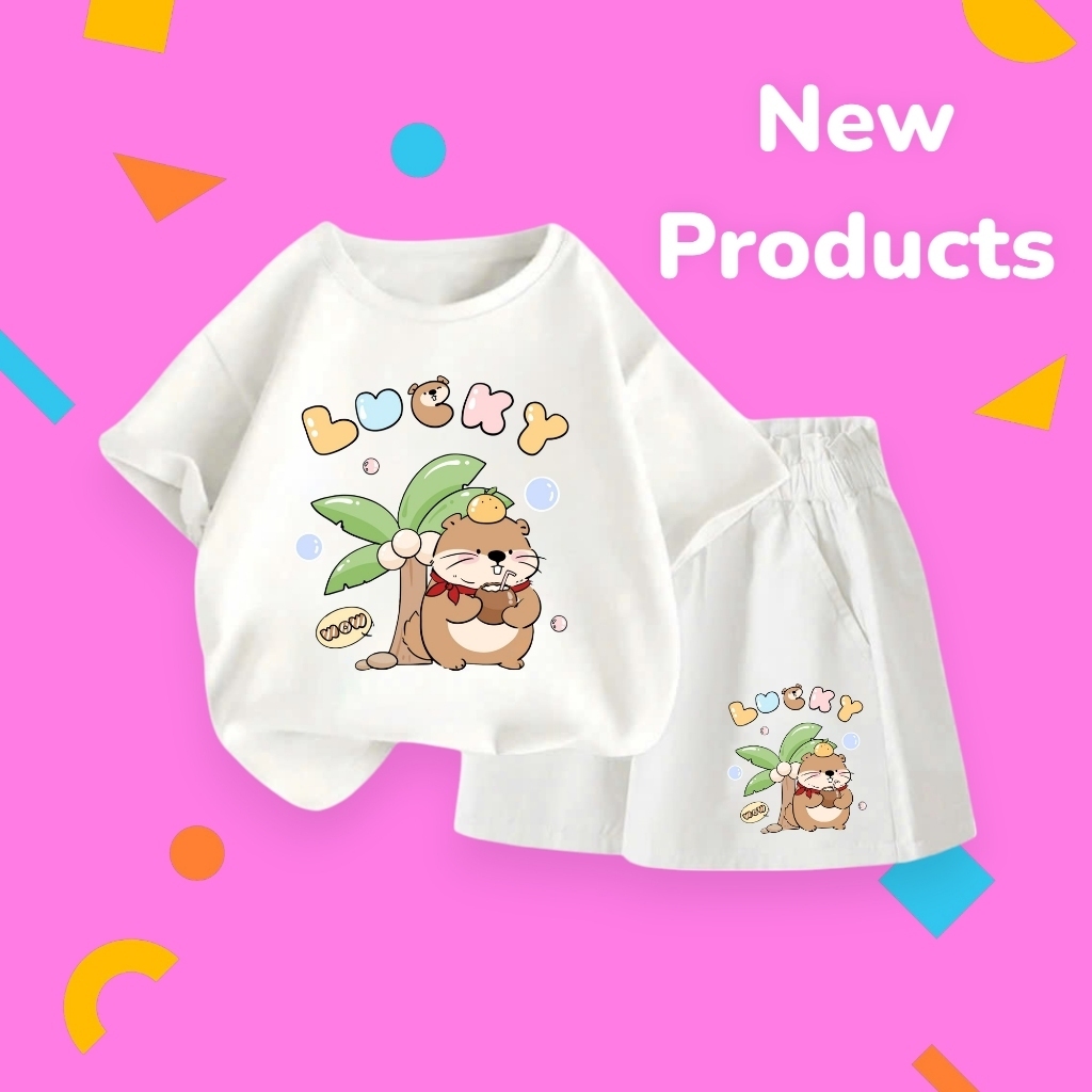 Bộ đồ hè cho bé – Rái cá uống dừa Lucky ngộ nghĩnh, chất cotton mềm mát, mặc cực dễ chịu (M 202)