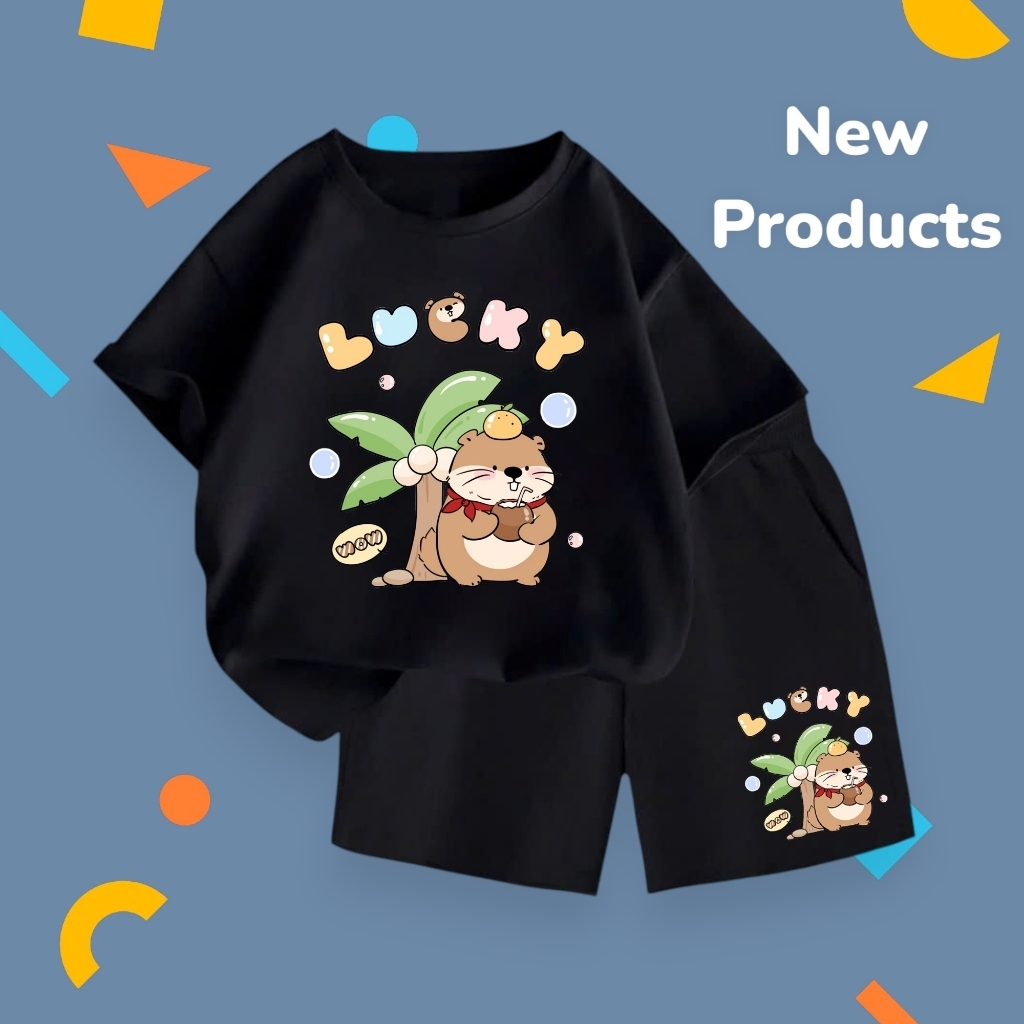 Bộ đồ hè cho bé – Rái cá uống dừa Lucky ngộ nghĩnh, chất cotton mềm mát, mặc cực dễ chịu (M 202)