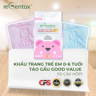 Khẩu Trang 6D Trẻ Em Táo Gấu Goodvalue Regentox-KT001 Kháng Khuẩn Cho Bé 0-6 Tuổi Mềm Mịn Ôm Mặt Hộp 10 Cái