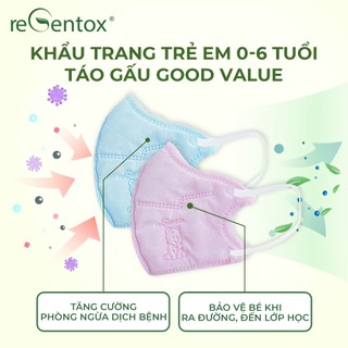 Khẩu Trang 6D Trẻ Em Táo Gấu Goodvalue Regentox-KT001 Kháng Khuẩn Cho Bé 0-6 Tuổi Mềm Mịn Ôm Mặt Hộp 10 Cái