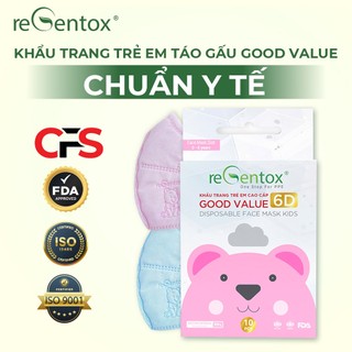 Khẩu Trang 6D Trẻ Em Táo Gấu Goodvalue Regentox-KT001 Kháng Khuẩn Cho Bé 0-6 Tuổi Mềm Mịn Ôm Mặt Hộp 10 Cái