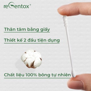 Tăm Bông Thân Giấy Kháng Khuẩn RegentoxTúi 100 Que Bông Cotton Tự Nhiên Siêu Mềm Mịn (1 Đầu Xoắn 1 Đầu Tròn)