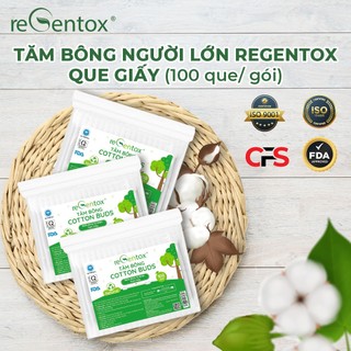 Tăm Bông Thân Giấy Kháng Khuẩn RegentoxTúi 100 Que Bông Cotton Tự Nhiên Siêu Mềm Mịn (1 Đầu Xoắn 1 Đầu Tròn)