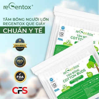 Tăm Bông Thân Giấy Kháng Khuẩn RegentoxTúi 100 Que Bông Cotton Tự Nhiên Siêu Mềm Mịn (1 Đầu Xoắn 1 Đầu Tròn)