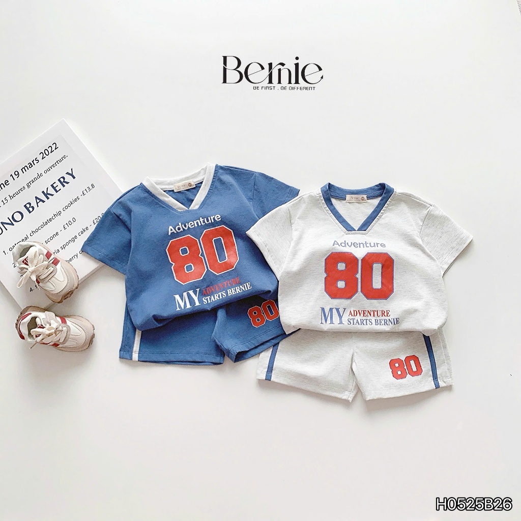 Bộ cotton thể thao bé trai in số 80, bộ thun cổ V sành điệu, cá tính cho bé H0525B26
