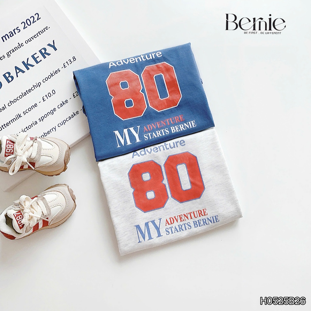 Bộ cotton thể thao bé trai in số 80, bộ thun cổ V sành điệu, cá tính cho bé H0525B26