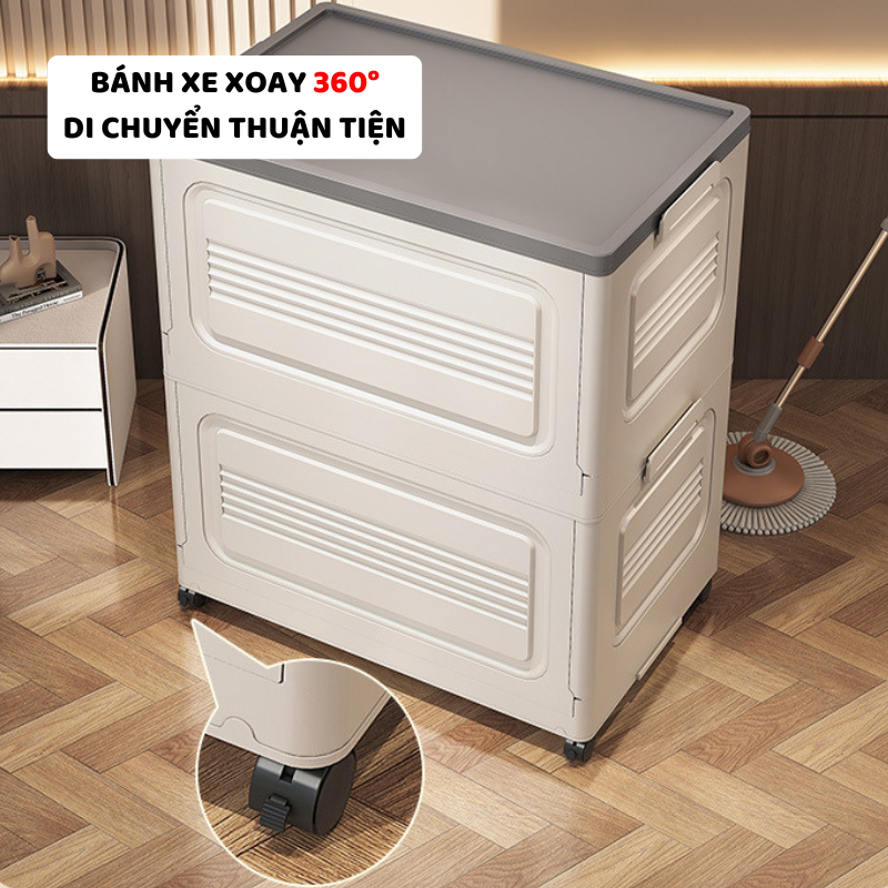 Thùng Nhựa Đựng Đồ ENODA HOME Kích Thước Lớn 150L, Hộp Gấp Gọn Nắp Gập Có Bánh Xe Di Chuyển Tiện Lợi Q430
