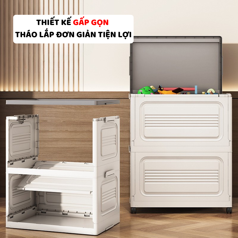 Thùng Nhựa Đựng Đồ ENODA HOME Kích Thước Lớn 150L, Hộp Gấp Gọn Nắp Gập Có Bánh Xe Di Chuyển Tiện Lợi Q430