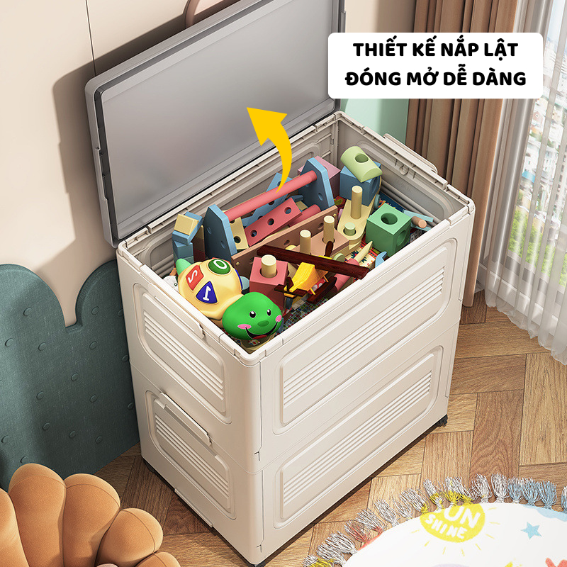 Thùng Nhựa Đựng Đồ ENODA HOME Kích Thước Lớn 150L, Hộp Gấp Gọn Nắp Gập Có Bánh Xe Di Chuyển Tiện Lợi Q430