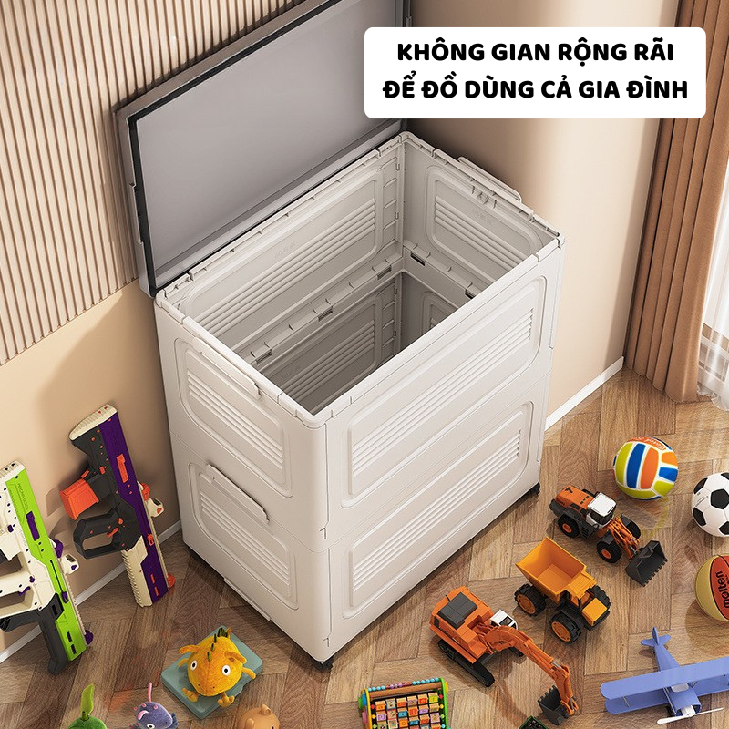Thùng Nhựa Đựng Đồ ENODA HOME Kích Thước Lớn 150L, Hộp Gấp Gọn Nắp Gập Có Bánh Xe Di Chuyển Tiện Lợi Q430