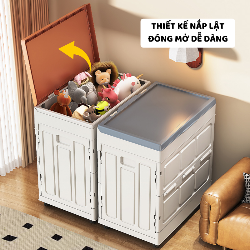Thùng Đựng Đồ Chơi ENODA HOME Gấp Gọn Tháo Lắp Dễ Dàng, Hộp Có Nắp Lật Chống Bụi Dung Tích Lớn, Có Bánh Xe Q044