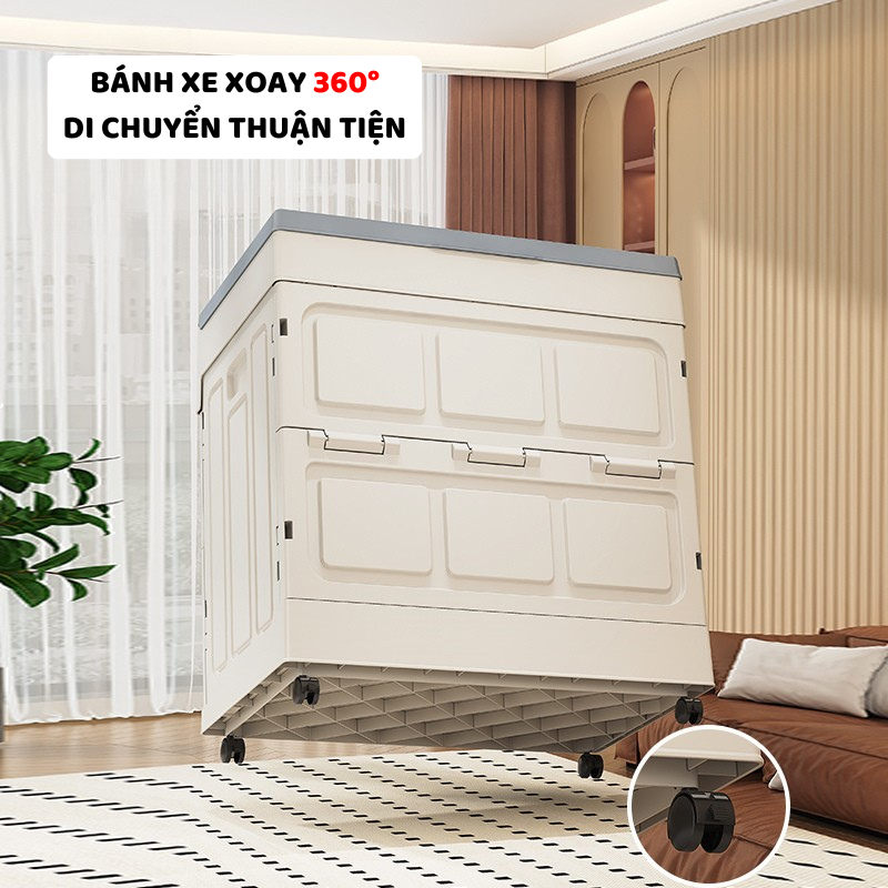 Thùng Nhựa Đựng Đồ ENODA HOME, Hộp Đựng Đa Năng Gấp Gọn Dung Tích Lớn,Có Bánh Xe Di Chuyển Q044