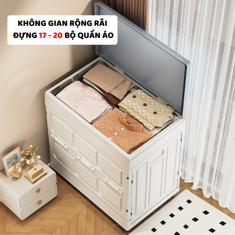 Thùng Đựng Đồ Chơi ENODA HOME Gấp Gọn Tháo Lắp Dễ Dàng, Hộp Có Nắp Lật Chống Bụi Dung Tích Lớn, Có Bánh Xe Q044