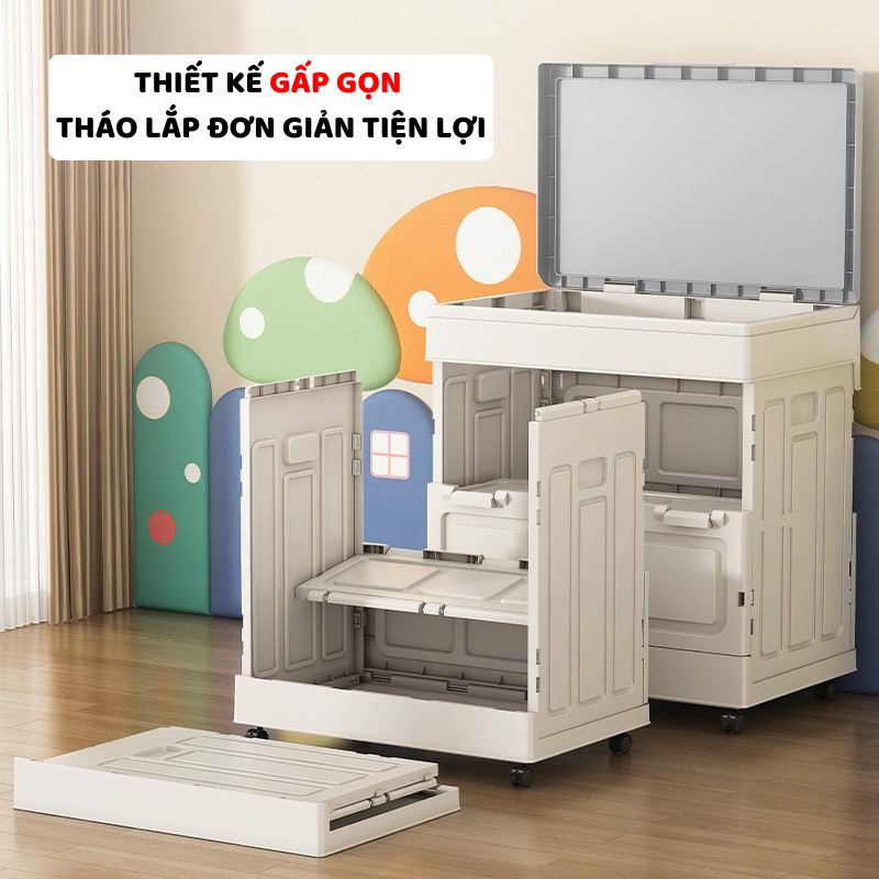 Thùng Đựng Đồ Chơi ENODA HOME Gấp Gọn Tháo Lắp Dễ Dàng, Hộp Có Nắp Lật Chống Bụi Dung Tích Lớn, Có Bánh Xe Q044