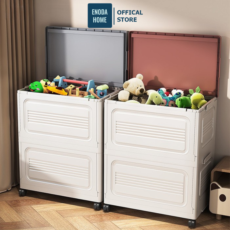 Thùng Nhựa Đựng Đồ ENODA HOME Kích Thước Lớn 150L, Hộp Gấp Gọn Nắp Gập Có Bánh Xe Di Chuyển Tiện Lợi Q430