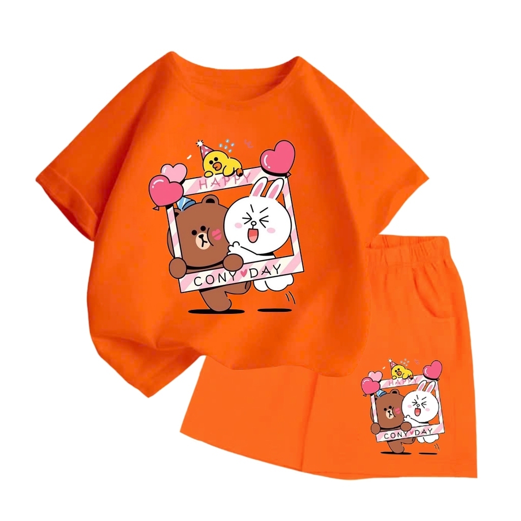 Bộ đồ cộc tay cho bé – In Gấu Nâu & Thỏ Trắng ConyDay trong khung ảnh, cotton mềm mát (M 204)