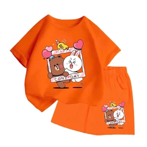 Bộ đồ cộc tay cho bé – In Gấu Nâu & Thỏ Trắng ConyDay trong khung ảnh, cotton mềm mát (M 204)