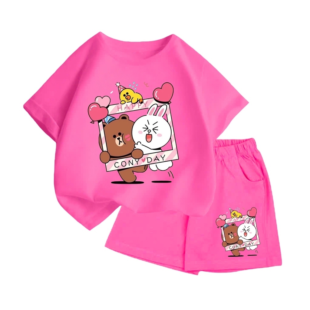 Bộ đồ cộc tay cho bé – In Gấu Nâu & Thỏ Trắng ConyDay trong khung ảnh, cotton mềm mát (M 204)