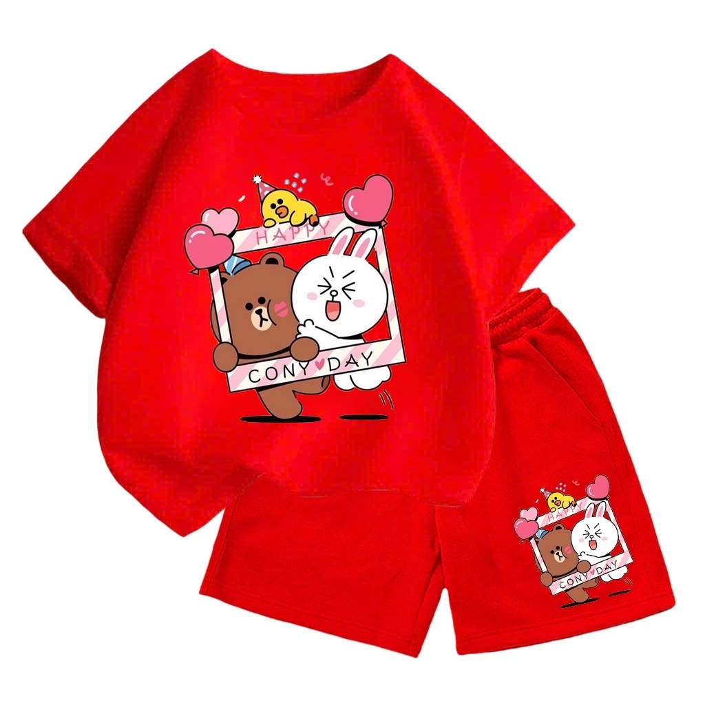 Bộ đồ cộc tay cho bé – In Gấu Nâu & Thỏ Trắng ConyDay trong khung ảnh, cotton mềm mát (M 204)