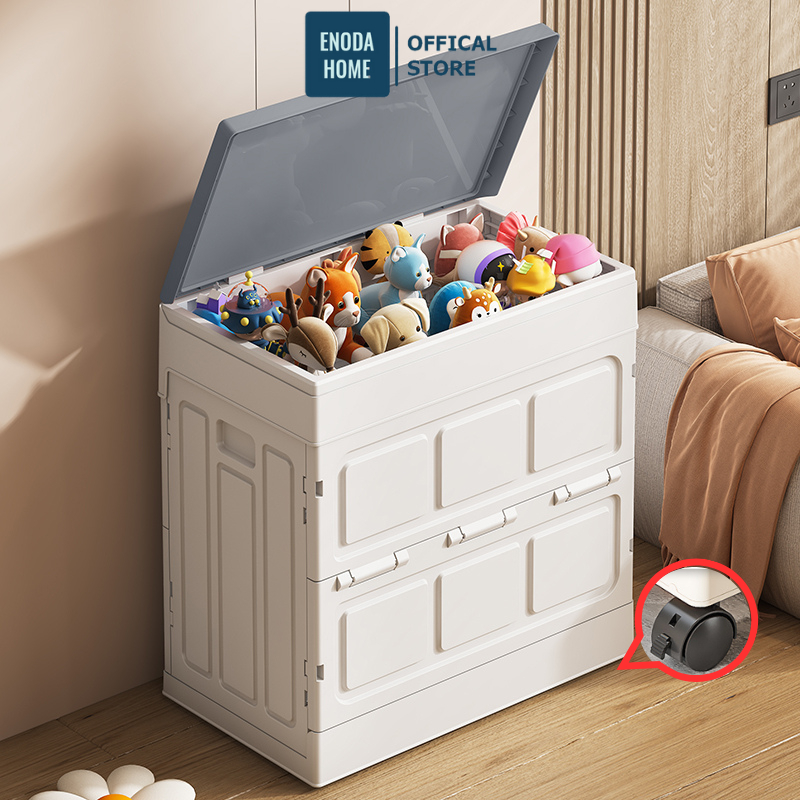 Thùng Đựng Đồ Chơi ENODA HOME Gấp Gọn Tháo Lắp Dễ Dàng, Hộp Có Nắp Lật Chống Bụi Dung Tích Lớn, Có Bánh Xe Q044