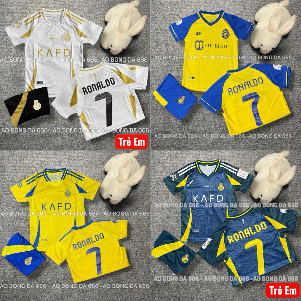 Áo Bóng Đá, Áo Đá Banh Trẻ Em CLB Al Nassr  - Vải Mè Thái Cao Cấp - In Sẵn Cr7