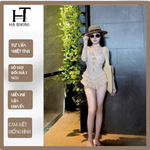 Đồ bơi đi biển BODYSUIT REN TAY DÀI vuông ôm sát body chân nhún bèo viền xếp tầng xinh xắn nhẹ nhàng [BKN 921]