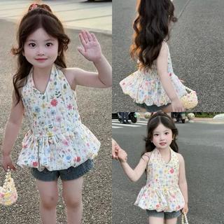 S366- Set áo yếm hoa phối quần jean cho bé gái size từ 8-32Kg