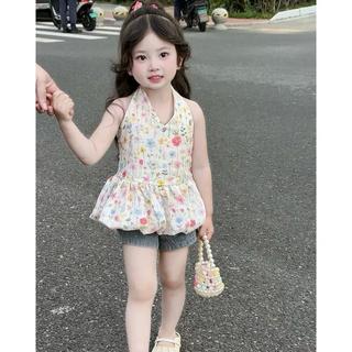 S366- Set áo yếm hoa phối quần jean cho bé gái size từ 8-32Kg