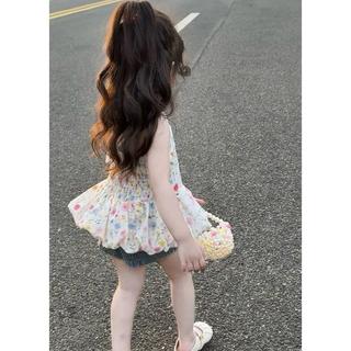 S366- Set áo yếm hoa phối quần jean cho bé gái size từ 8-32Kg