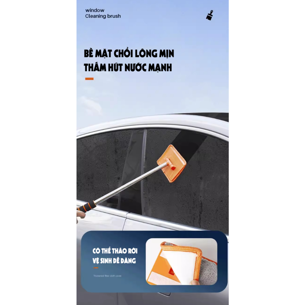 Chổi rửa xe ô tô đa năng bản cao cấp TICAUTO,  lau kính lau sàn nhà sợi mềm điều chỉnh được độ cong và độ dài