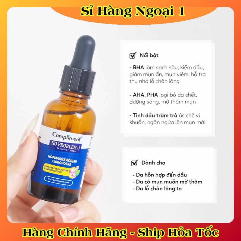 Serum Compliment No problem AHA-BHA-PHA Giảm Mụn, Mờ Thâm, Se Lỗ Chân Lông Cho Da Dầu Mụn 27ml của Nga