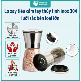 Lọ xay tiêu cầm tay thủy tinh inox 304 lưỡi sắc bén loại lớn tiện dụng #A151