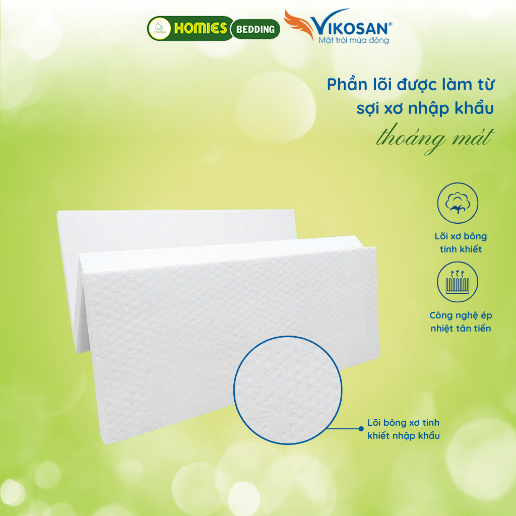 [Tặng Ruột Gối Đầu] Đệm Bông Ép M2 Ecolife Chính Hãng Vikosan, Nệm Bông Tinh Khiết Chống Lún