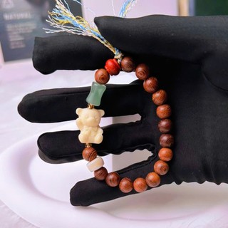 Vòng Tay Gỗ Vân Nâu Tự Nhiên Mix Đá Hoa Văn – Charm Vuông Cổ Điển, Thiết Kế Dây Rút Handmade