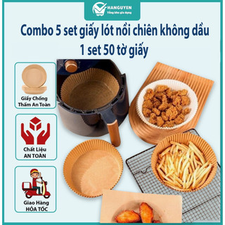Combo 5 set giấy lót nồi chiên không dầu 1 set 50 tờ giấy nến vàng tiện dụng