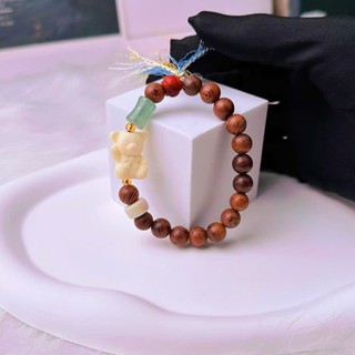 Vòng Tay Gỗ Vân Nâu Tự Nhiên Mix Đá Hoa Văn – Charm Vuông Cổ Điển, Thiết Kế Dây Rút Handmade