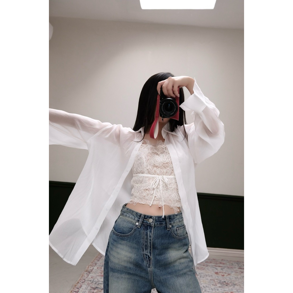 Áo Sơ Mi Nữ Dài Tay Voan Tơ Basic Trẻ Trung Fom Rộng - Hàng Thiết Kế - Màu Trắng - TYCLOTHING