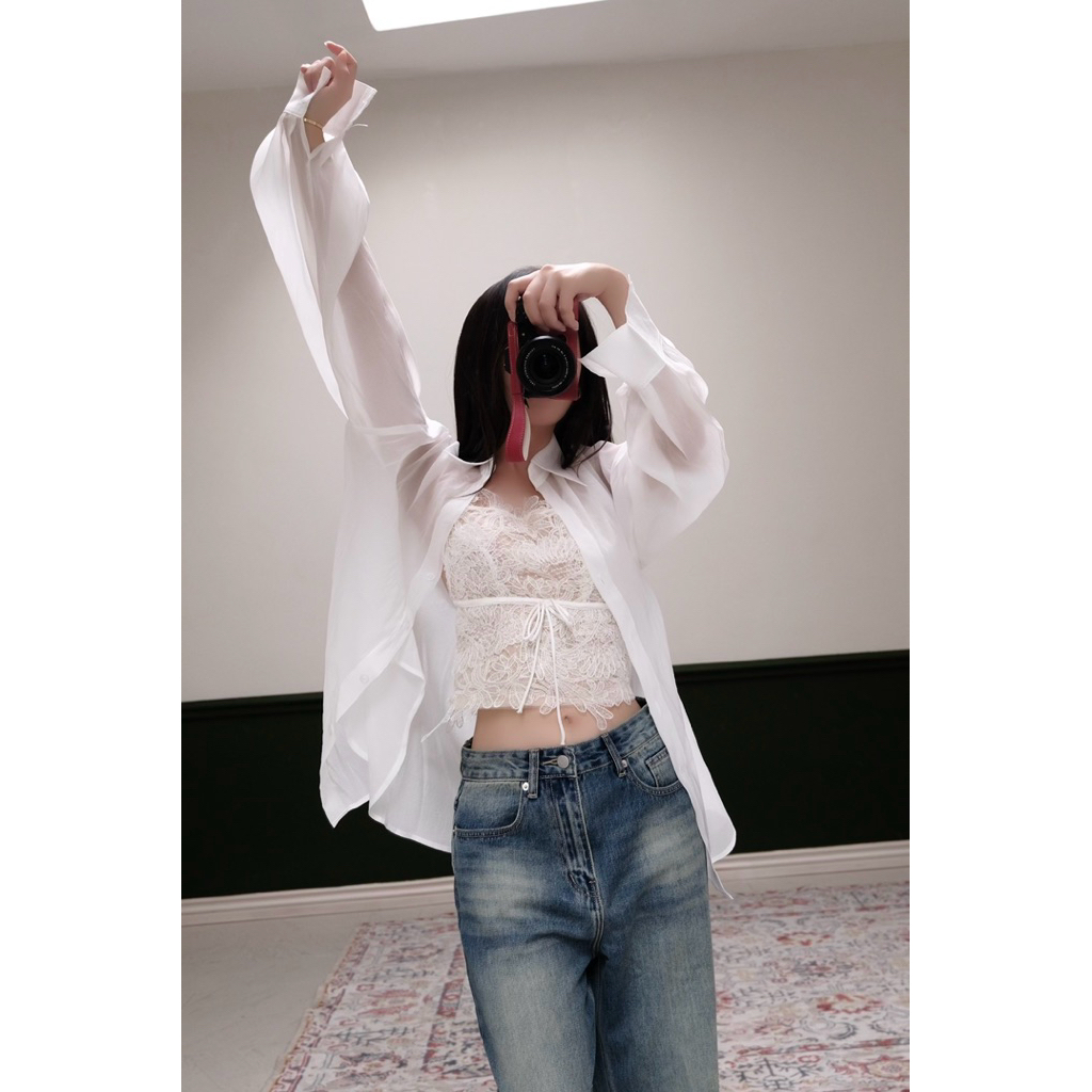 Áo Sơ Mi Nữ Dài Tay Voan Tơ Basic Trẻ Trung Fom Rộng - Hàng Thiết Kế - Màu Trắng - TYCLOTHING