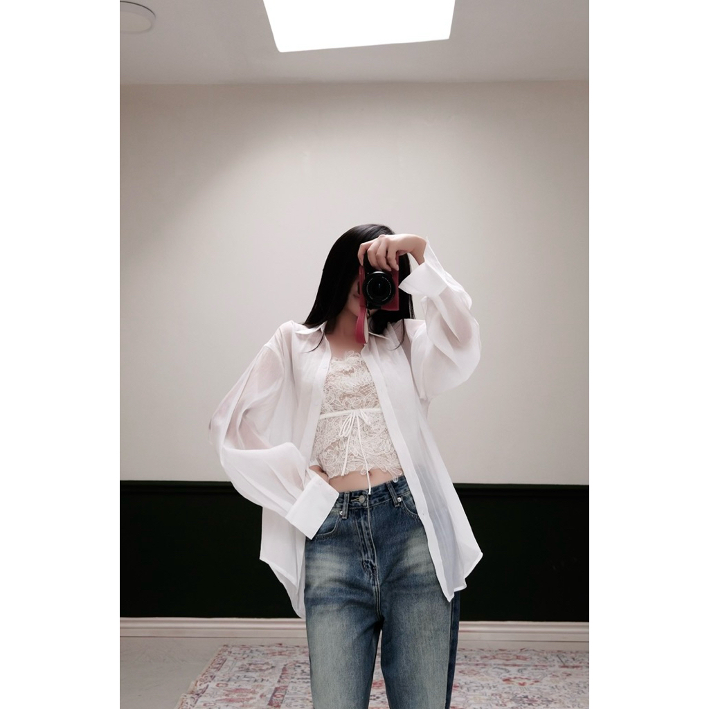 Áo Sơ Mi Nữ Dài Tay Voan Tơ Basic Trẻ Trung Fom Rộng - Hàng Thiết Kế - Màu Trắng - TYCLOTHING