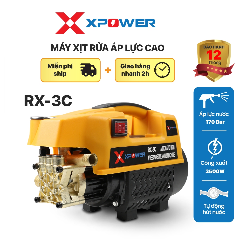 Máy xịt Rửa Xe XPOWER RX-3C Pro Áp Lực Cao, Máy xịt rửa gia đình, tặng bình bọt tuyết