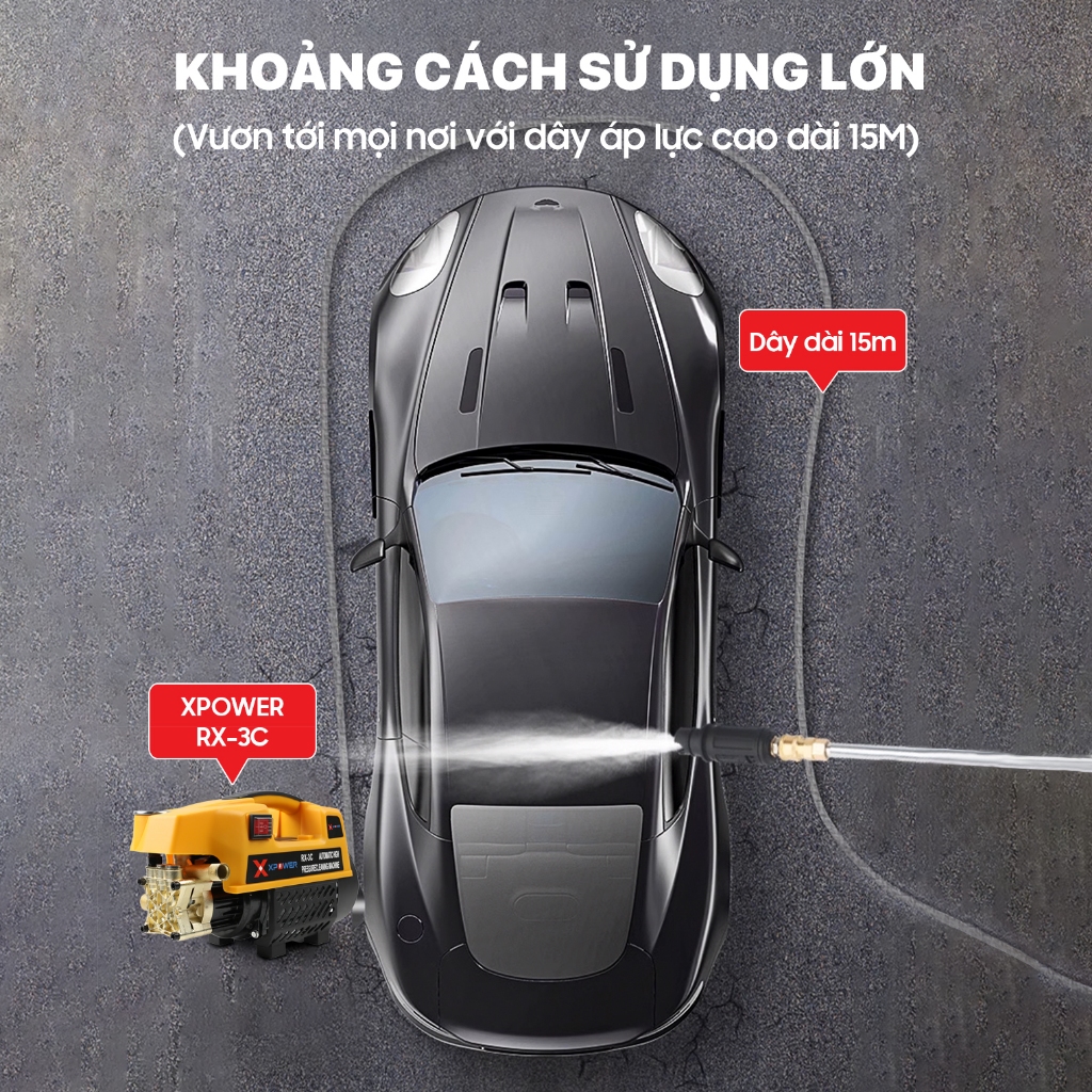 Máy xịt Rửa Xe XPOWER RX-3C Pro Áp Lực Cao, Máy xịt rửa gia đình, tặng bình bọt tuyết