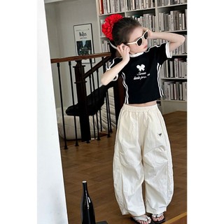[B&G] Sét bộ Hip hop áo thun cotton đen kèm quần jogger trắng cho bé gái từ 10-45kg(2-12 tuổi)